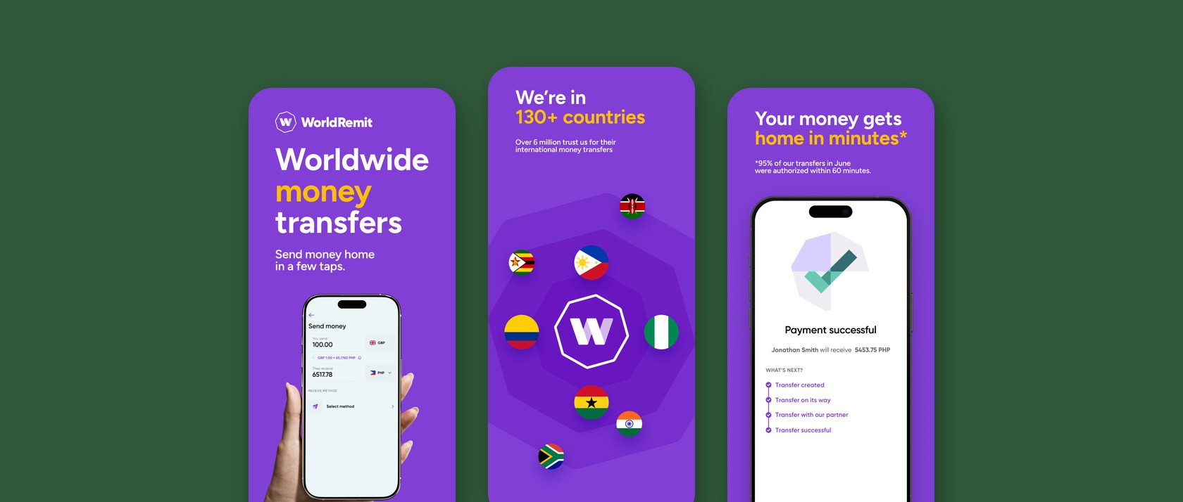 WorldRemit app screens